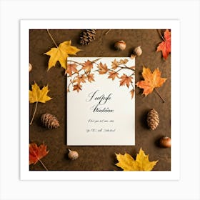 Autumn Themed Greeting Card Featuring Ornate Calligraphy Intertwining Richly Hued Maple Leaves And (7) Art Print