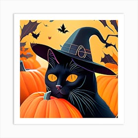 Cute Halloween Cat Art Print