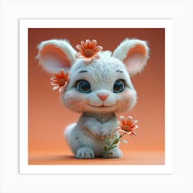 Cute Bunny With Flowers Art Print