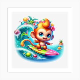 Monkey Surfing 2 Art Print