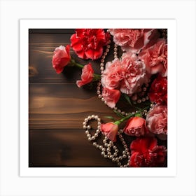 Carnations And Pearls 1 Art Print