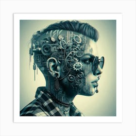 Woman With Gears On Her Head Art Print