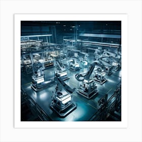 Aerial Drone View Capturing A Sprawling Futuristic Factory Panels Of Intricate Ai Control Systems B Art Print