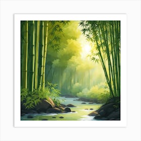 A Stream In A Bamboo Forest At Sun Rise Square Composition 313 Art Print