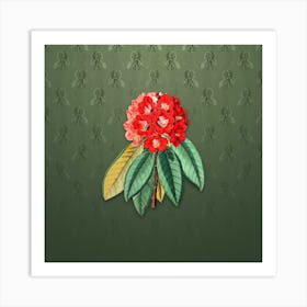 Vintage Rhododendron Rollissonii Botanical on Lunar Green Pattern Art Print