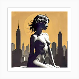 Big City Blues: Shadows of Serenity Nude Woman In The City Art Print