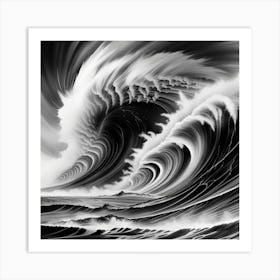 Black And White Wave Monochromatic Art Print
