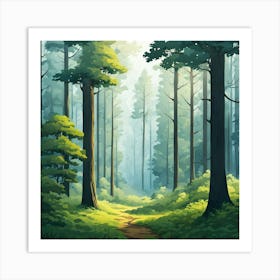 Forest Path, Forest In The Fog, A Calm Forest With Towering Trees art print 2 Art Print