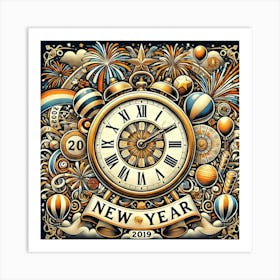 New Year Countdown Clock Printed Art A Festive Illustration Of A New Year Countdown Clock, Perfect For Capturing The Anticipation And Joy Of The New Year In Any Space Printed Art Art Print