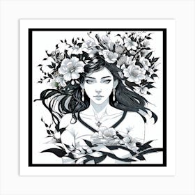 Girl With Flowers Art Print