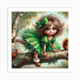 Little Girl In Green Dress Art Print