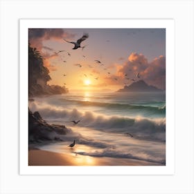 Sunset At The Beach Art Print