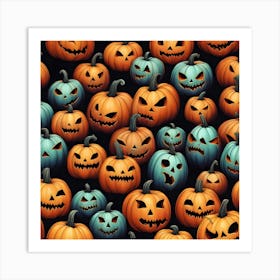 Halloween Pumpkins Seamless Pattern Art Print