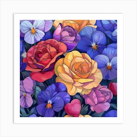 Seamless Pattern With Pansies Art Print