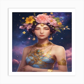 Girl With Flowers In Her Hair Art Print