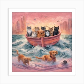 Cats In A Boat 1 Art Print