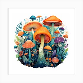 Mushrooms In The Forest 4 Art Print