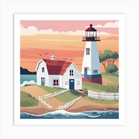 Lighthouse At Sunset Art Print