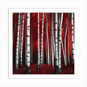 Red Birch Forest Art Print