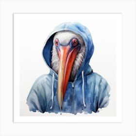 Watercolour Cartoon Pelican In A Hoodie 1 Art Print