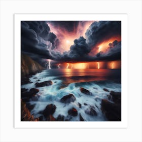 Lightning Storm Over The Ocean 2 Art Print