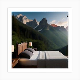 Bedroom With Mountains In The Background Art Print