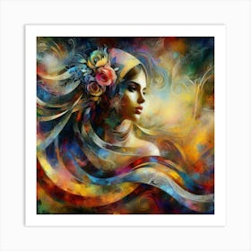 Woman With Flowers In Her Hair Art Print