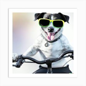 Black And White Jack Russel Riding Bicycle Art Print