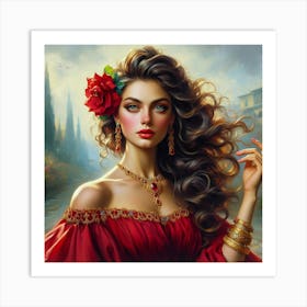 Woman In Red Dress 5 Art Print