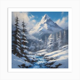 Snowy Mountain Stream Art Print