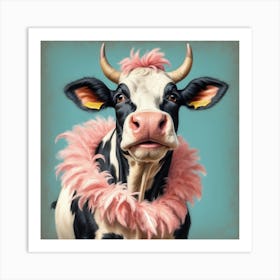 Cow With Pink Feathers 1 Art Print