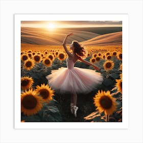 Ballet Dancer In Sunflower Field Art Print