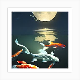 Koi Fish In The Moonlight Art Print