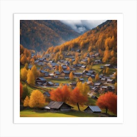 Autumn Village In The Alps Art Print