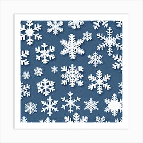 Snowflakes On Blue Background Art Print