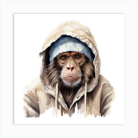 Watercolour Cartoon Capuchin Monkey In A Hoodie Art Print