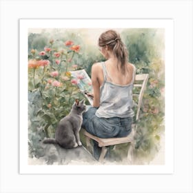 Cat In The Garden with artist Art Print