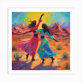 Two Women Dancing In The Desert Art Print