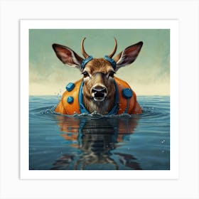 Deer In The Water 1 Art Print