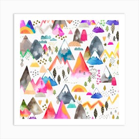 Magical Mountain Colorful Square Art Print
