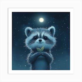 Curious Raccoon with Heart Leaf Backdrop 2 Art Print