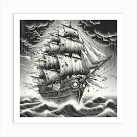 Line Art ghost ship 1 Art Print