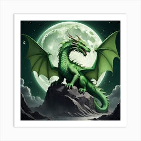 Green Dragon In The Moonlight Art Print