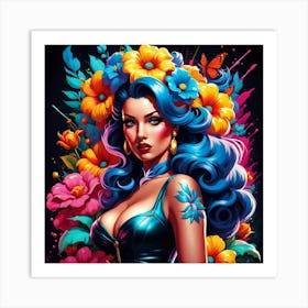 Pinup Girl With Flowers Art Print