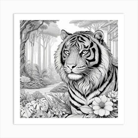 Line Art tiger 7 Art Print