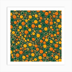 Orange pattern, A Pattern Featuring Abstract Shapes And Mustard Rustic Green And Orange Colors, Flat Art, 129 Art Print