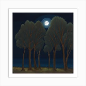 Moonlight Over Trees Art Print