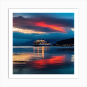 Cruise Ship At Sunset Art Print