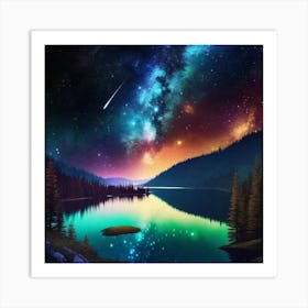 Starry Sky Over Lake 15 Art Print