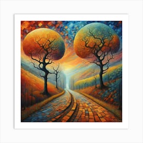 Two Trees In The Road Art Print